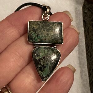 Artisan African jasper Green Double Stone Pendant Necklace
